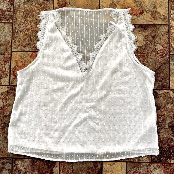Shein Curve WHITE Lace Trim Sheer Swiss Dot Sleeveless Tank Top - 2XL - Picture 1 of 9